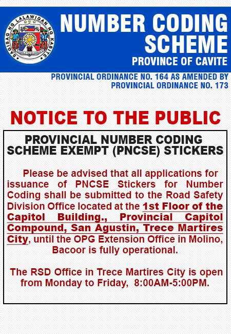 Number Coding Scheme Ordinance of the Province of .